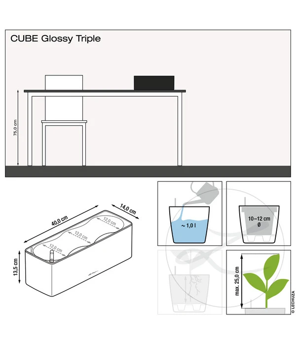 LECHUZA® CUBE Glossy Triple, All-in-One Set, 40 Cm 7 LECHUZA® CUBE Glossy Triple, All-in-One Set, 40 Cm – Bild 5