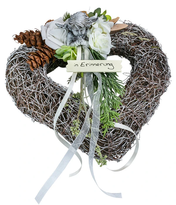 Grabgesteck Eva, Herzförmig, Weiß, Ca. B25/H10/T25 Cm 3 Grabgesteck Eva, Herzförmig, Weiß, Ca. B25/H10/T25 Cm